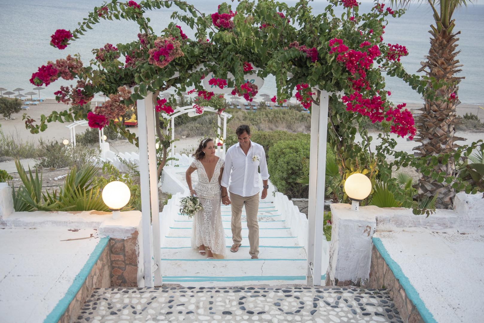 Bride and groom on the beach in Kos