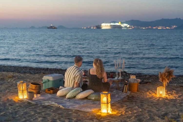 Picnic experience in Kos on the beach at sunset time